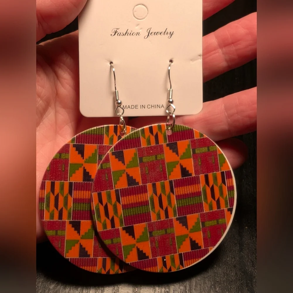 Colorful Geometric Pattern Earrings - Picture 1 of 2